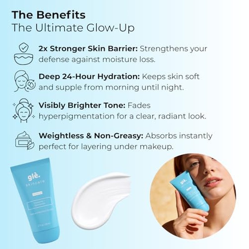 Gle Niacinamide Moisturizing Cream 2 fl oz, Face Moisturizer for Acne-Prone Dry Skin with Hyaluronic Acid, Ceramides, Fragrance & Paraben Free, Travel Size