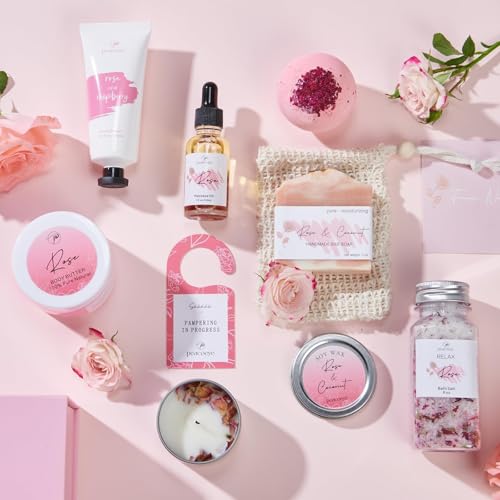 Pink Spa Gift Set for Women - Self-Care Bath Basket for Mother's Day & Gifts
