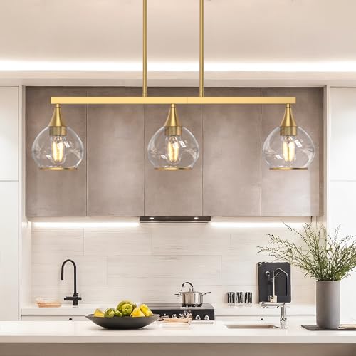 Brushed Gold Kitchen Island Pendant Light - 3 Light E26 Fixture - Variation of Gold / 3-Light