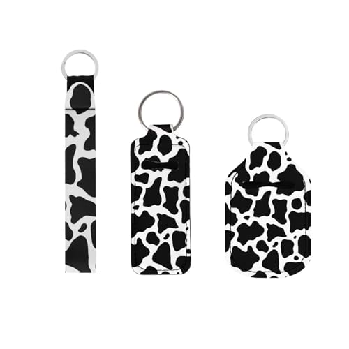 Suobstales 3Pcs Travel Bottles Keychain Holder Set,Travel Bottle Sleeves+Neoprene Chapstick Holders+Lanyard Keychain