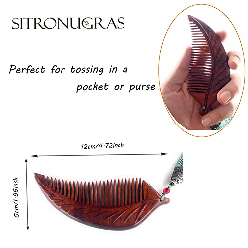 Wooden Comb for Women - Carved Natural Boxwood Hair Comb - One Size Leaf