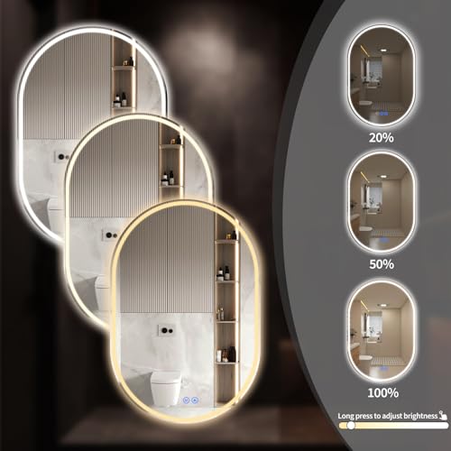 Oval LED Bathroom Mirror 20x28 Inch Frameless Lighted Mirror with Adjustable Brightness - Variation of THIS listing