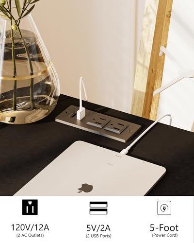 Nightstand with Outlet & Storage Drawer - Black, Modern Bedside Table with Open Shelf - Small Space Accent Table - Black-1