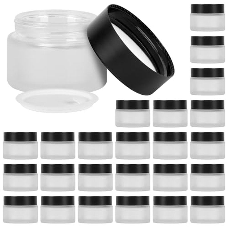 1 oz Glass Jars with Lids, Empty Cosmetic Jars, Airtight Containers with Inner Seal for Creams, Balms, Ointments, DIY Crafts, Salves (24 Pack, Clear Frosted)