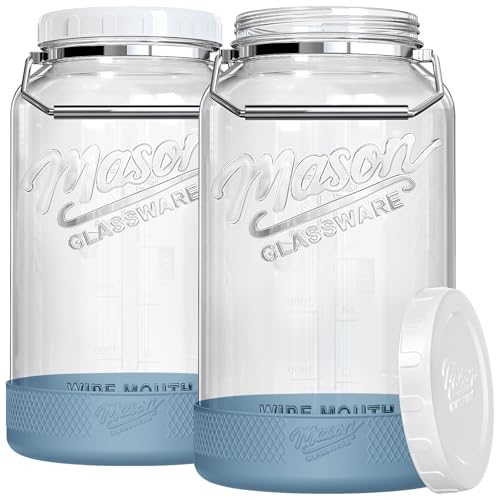 1.5 Gallon Glass Food Storage Jars with Airtight Lids - 2 Pack with Handles & Base