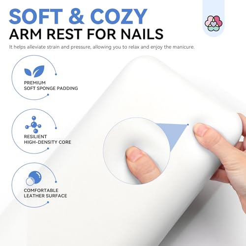 Professional Nail Arm Rest for Salon Manicure & Pedicure - 15.7" Big Support Cushion with Microfiber Leather