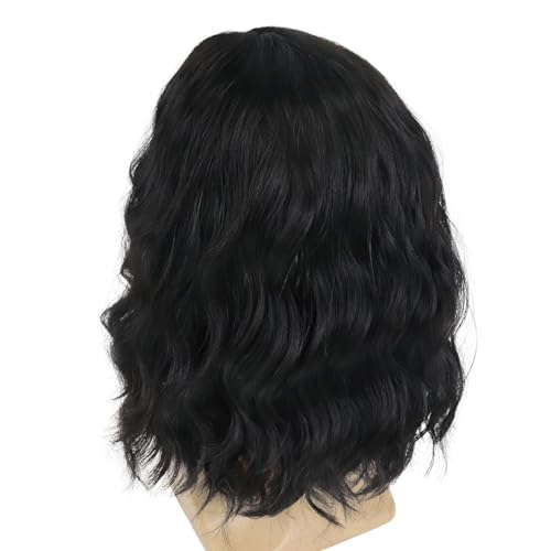 Men's 16-inch Black Curly Wavy Wig - Natural Short Style, Variation of Black