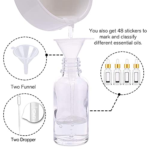 PrettyCare Clear Eye Dropper Bottles 1 OZ and 2 OZ Clear Class Bottles with Golden Caps Empty Boston Bottles for Essential Oils, Hair Oils, Vitamin C, Perfume