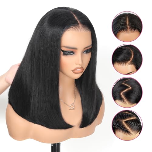 14-Inch Black 200% Density Full Lace Bob Wig Human Hair - Natural Look