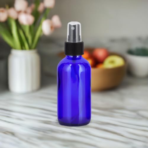 12 Pack 4 oz Blue Glass Spray Bottles with Fine Mist Pump - Refillable & UV Protected