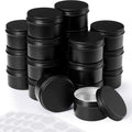 Black Aluminum Refillable Tin Cans 24 pcs 4 oz with Labels - Food & Spice Storage