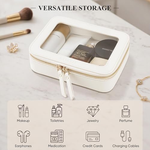 Mini & Medium Clear Makeup Bags Set - Waterproof Cosmetic Pouch with Zipper, Ivory White