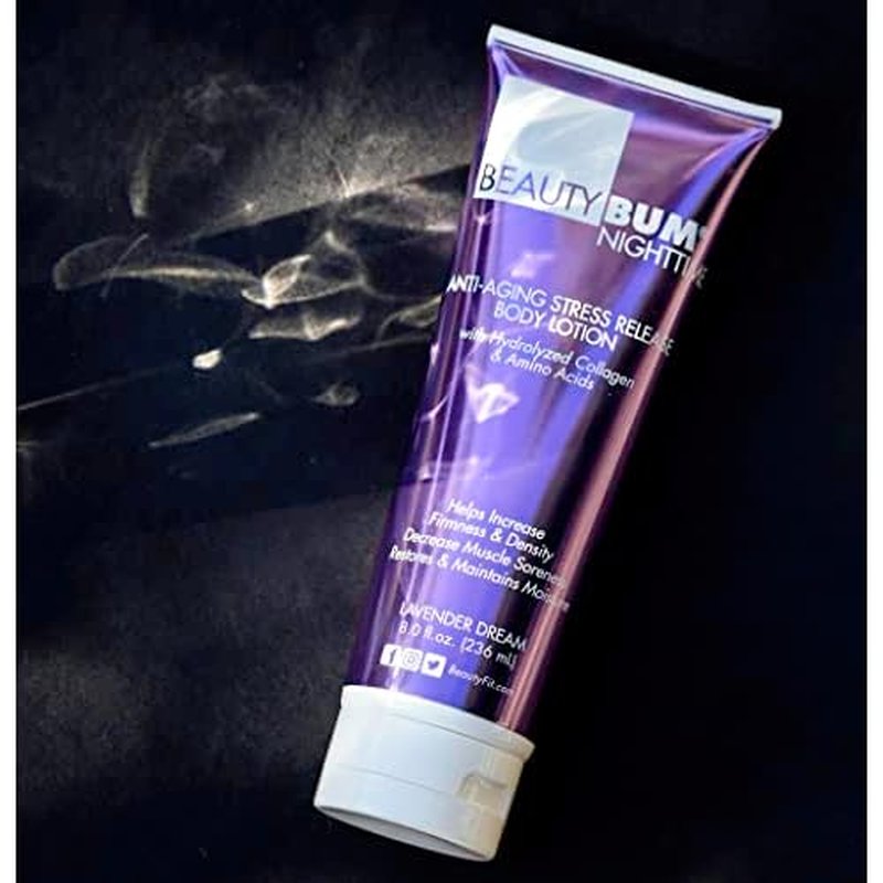 BeautyFit BeautyBum Nighttime Anti-Aging Stress Release Body Lotion - Helps with Muscle Recovery - Moisturizes and Smoothes Skin - Minimizes Dimples and Unwanted Skin Texture - Lavender Dream - 8 oz