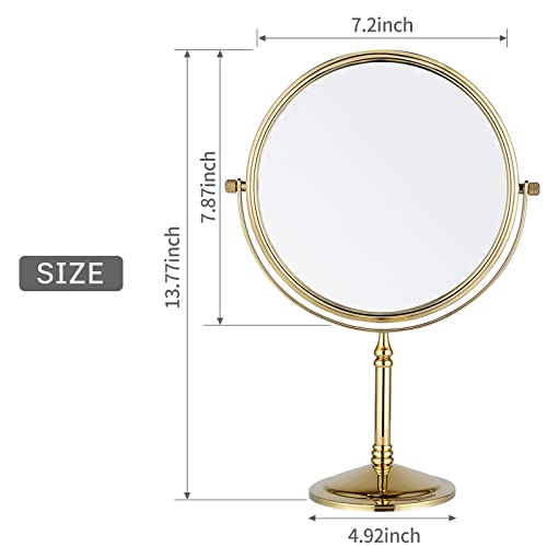 DOWRY Gold Finish 10x Magnification Tabletop Makeup Mirror - 15 x 9 inches