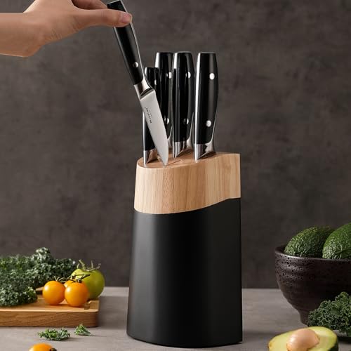 Large 6-Piece Knife Block Set - Black High Carbon Stainless Steel Kitchen Knives