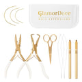 GlamorDove Gold Hair Extension Tool Kit with Microlink Pliers & Beading Needles - 2 Pcs
