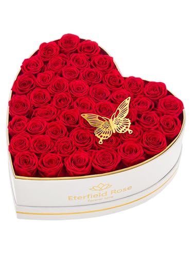 Eterfield 47 Red Forever Preserved Roses in Heart-Shaped Box – Lasts 1 Year Gift for Her