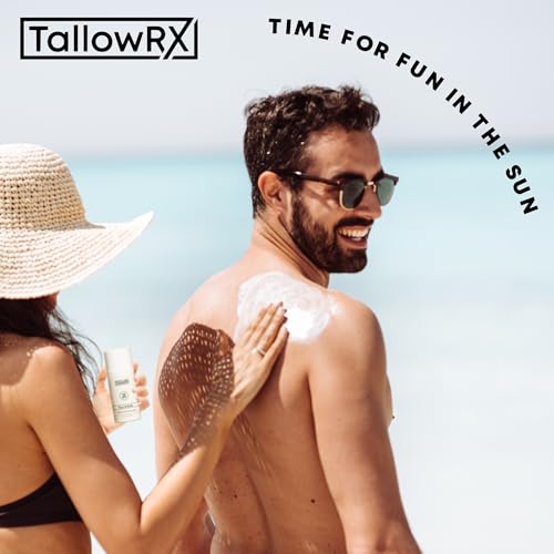 Tallow Sunscreen SPF 50 Mineral Sunblock with Zinc & Red Raspberry - Reef Safe, Non-Toxic, 3.4 oz