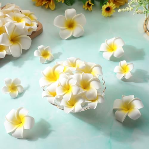 50 Pcs White Foam Hawaiian Plumeria Flower Clips - DIY Floral Wreath & Party Decorations