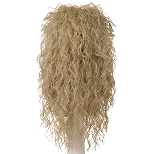 ColorGround Long 80s Fashion Rocker Style Wig for Cosplay & Costume (Dark Blonde with Glasses)