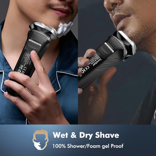 Electric Razor for Men, Rechargeable Electric Shaver with Pop-up Trimmer for Sideburns Trimmer, Wet Dry Cordless Electric Shaver, Travel Lock, IPX6 Waterproof