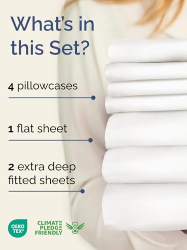 CGK Extra Deep Split King Bed Sheet Set - 7pc Cooling Microfiber Bedding - Antique White - Variation 02