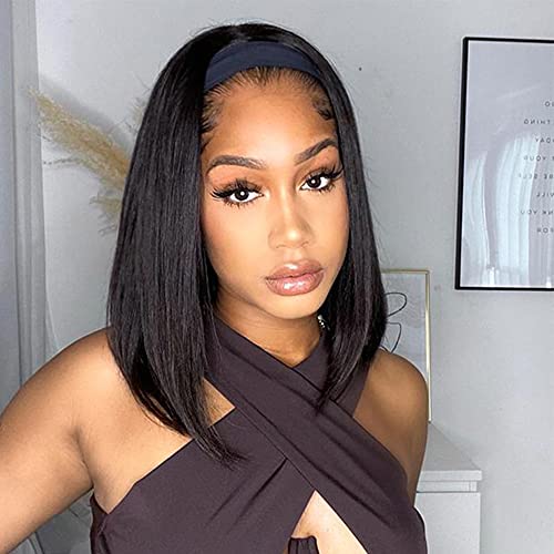 Headband Wig Human Hair Straight Bob 14 Inch for Black Women - None Lace - Variation: Headband Straight Bob Wig / 14 Inch