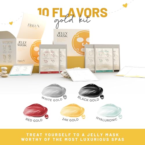 BRÜUN Peel-Off Jelly Face Mask Set with 5 Treatments - Black Gold, Red Gold, White Gold, 24k Gold & Hyaluronic Acid