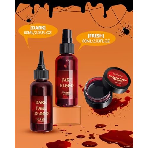 Halloween Fake Blood Spray 2.03oz + Dripping Blood 2.03oz+Coagulated Blood 1.06oz Washable Realistic Fake Blood for Clothes Sfx Special Effects Makeup Kit for Vampire Zombie (3Red)