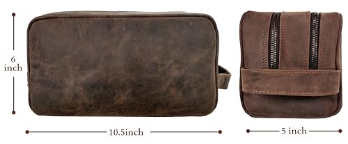 Leather Travel Toiletry Bag for Men Dark Brown Full-Grain Buffalo Leather Dopp Kit