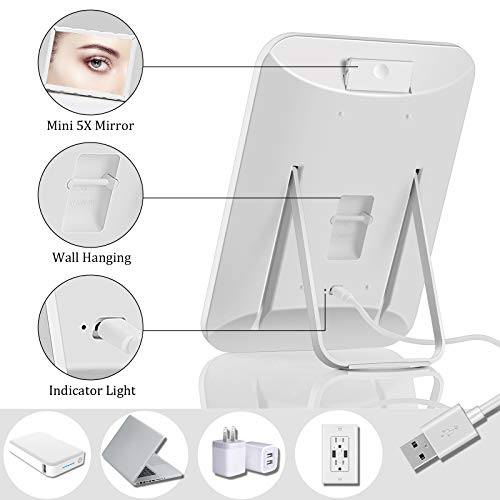 KOOKIN Lighted Makeup Mirror with 3 Color Modes & 5X Magnifier, Rechargeable LED Vanity Mirror