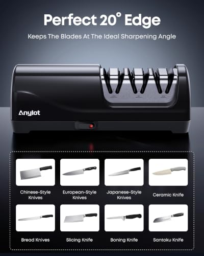 Anylot Black 3-Stage Electric Knife Sharpener with Diamond Abrasives