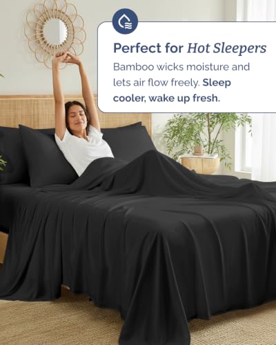 Black King Size Bamboo Rayon Cooling Bed Sheets Set - Deep Pockets