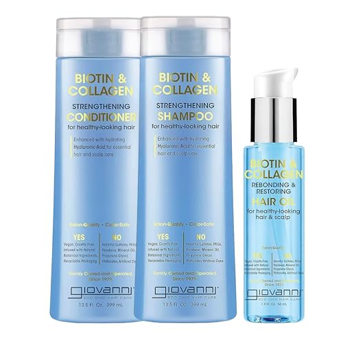 Biotin & Collagen Hair Care Set with Hair Oil, Shampoo & Conditioner - 9.9 Fl Oz Pack of 3