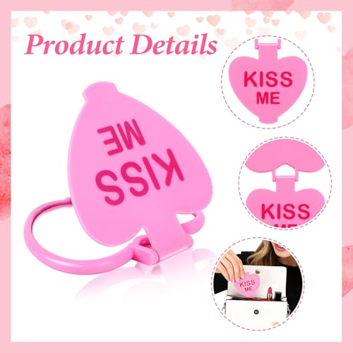 clothmile 100 Pcs Valentine Compact Mirror Bulk Gifts Heart Shaped Mini Pocket Mirror Folding Makeup Portable Love Hand Mirror for Women Valentine's Day Gift