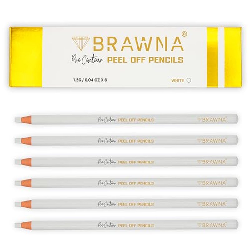 Brawna 6 Pack Brow Pro Peel Off Pencils For Lip & Eyebrow Mapping - Microblading Supplies - White