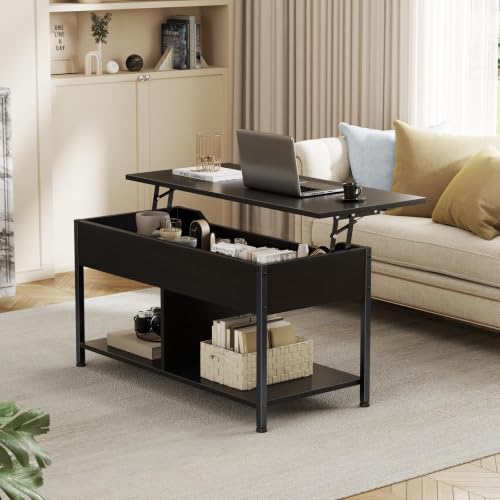 Wood Lift Top Coffee Table with Storage and Modern Rustic Design