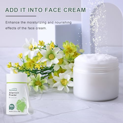 Allantoin Powder, 3.53 OZ 99.9% Purity, Cosmetic Grade, DIY Allantoin Emulsion, Allantoin Cream, Allantoin Lotion, Allantoin Masks, Allantoin Helps to Hydrate And Moisturize The Skin