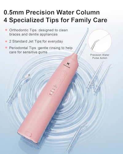 Cordless Water Flosser Pink - 3 Modes, 6 Pressure Settings, 220ml Portable Oral Irrigator