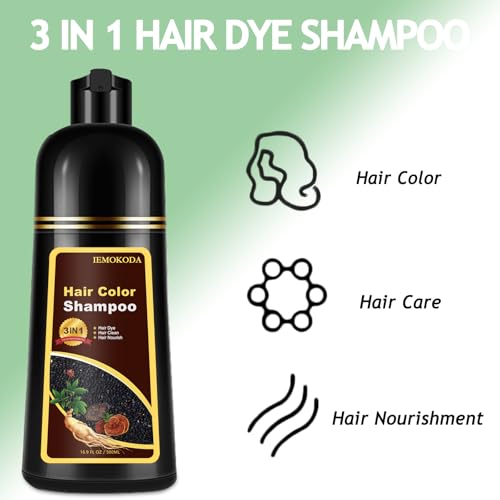 Dark Brown Hair Dye Shampoo 3-in-1 for Gray Coverage, Root Touch Up, Long-Lasting, Easy DIY, 16.9 Fl Oz - Variation: Dark Brown