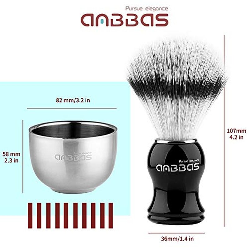 Anbbas Faux Badger Hair Shaving Brush and Bowl with Black ABS Wall Mounted Shaving Stand Holders for Soap Bowl and Brush,100g Soap Bar,5IN1 Set for Men Close Shave