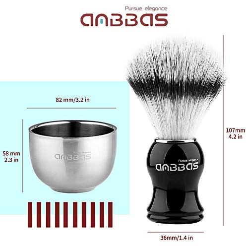 Anbbas Shaving Brush Synthetic Badger Hair with Stainless Steel Shaving Bowl,Black Acrylic Shaving Stand Holer for DE Razor Men Traditional Shave