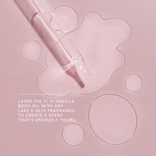 Lake & Skye 11 11 Vanilla Body Oil, 100mL, Subtle Musk & Vanilla Scent, Hydrating All-Over Moisturizer with Almond Oil, Vitamin E, Paraben-Free, Vegan, Nourishes & Softens Dry Skin