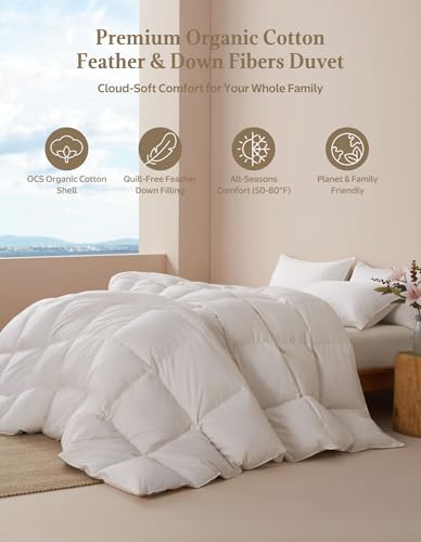 King Size Goose Feather Down Comforter - Ivory, 106x90 Inch, Hypoallergenic