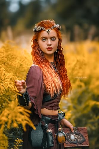 Brown Feather Witch Crown - Handmade Gothic Headpiece Elf Moon Circlet for Women