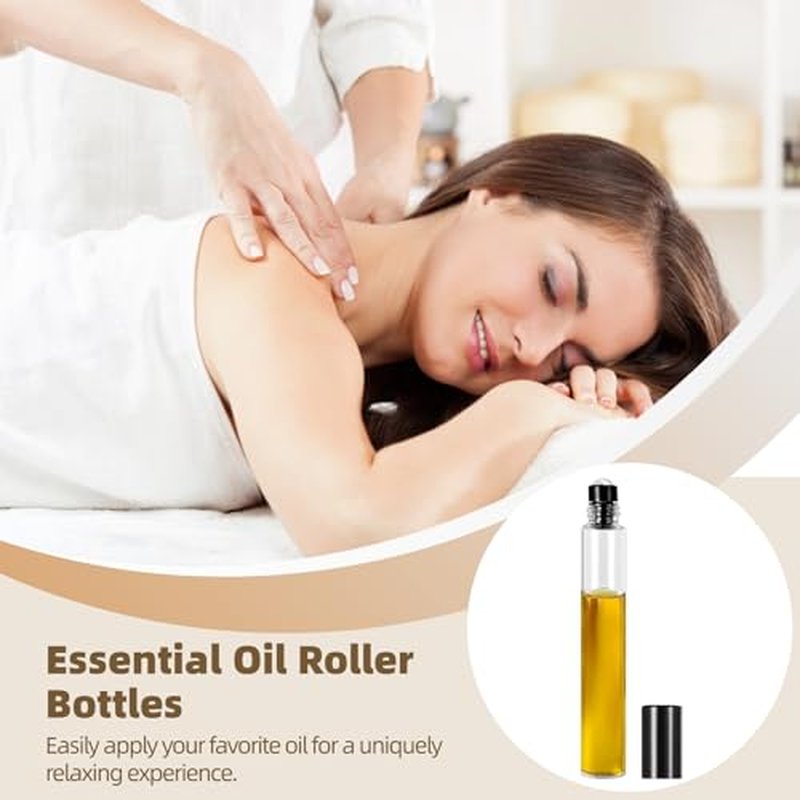 100 PCS Essential Oil Roller Bottles - Oil Perfume Leak Proof 10ml Glass Roller Empty Bottles with Stainless Steel Balls and 5 Funnels for Travel Business