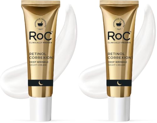 RoC Retinol Correxion Deep Wrinkle Night Cream 0.5oz Pack of 2 – Anti-Aging Face Moisturizer with Shea, Glycolic & Squalane