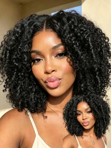 Black 16 Inch Curly Micro Twist Lace Frontal Wig Ready to Wear No Glue