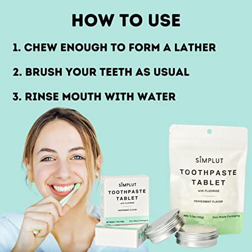 Chewable Toothpaste Tablets with Fluoride 150 Pack - Travel Eco-Friendly Vegan Mint