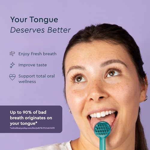 Tongue Cleaner 2-in-1 Scraper & Brush Set - Fuchsia, Midnight Blue & Yellow - BPA-Free Oral Care Tool